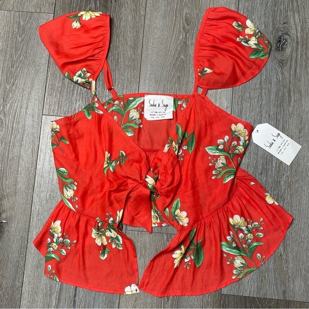 Sadie & Sage Women’s Floral Cropped Top Blouse Size Small Festival